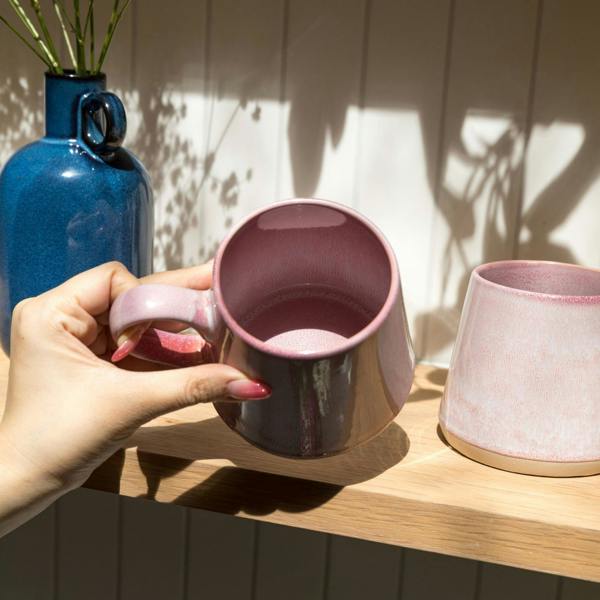 Scandi Home Fjord Ceramic Coffee Mugs, Set of 2, 440ml, Pink Reactive Glaze