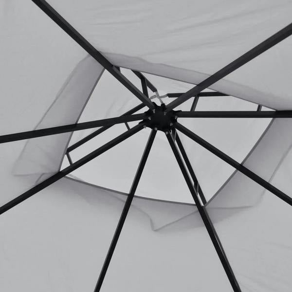 Close-up of gazebo cross-brace frame under the canopy with central hub connection