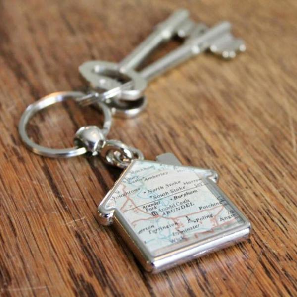 New Home Personalised Map Keyring - alternative angle