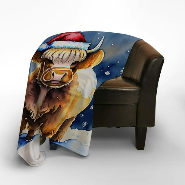 Highland Cow - Christmas Scene - Personalised Fleece Blanket