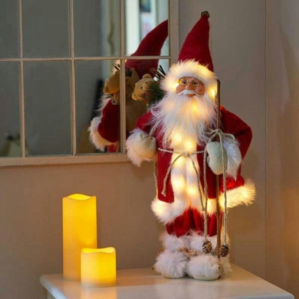 Samuel Alexander 45cm Battery Operated Red Standing Light up Santa Claus with Brown Woven Sack