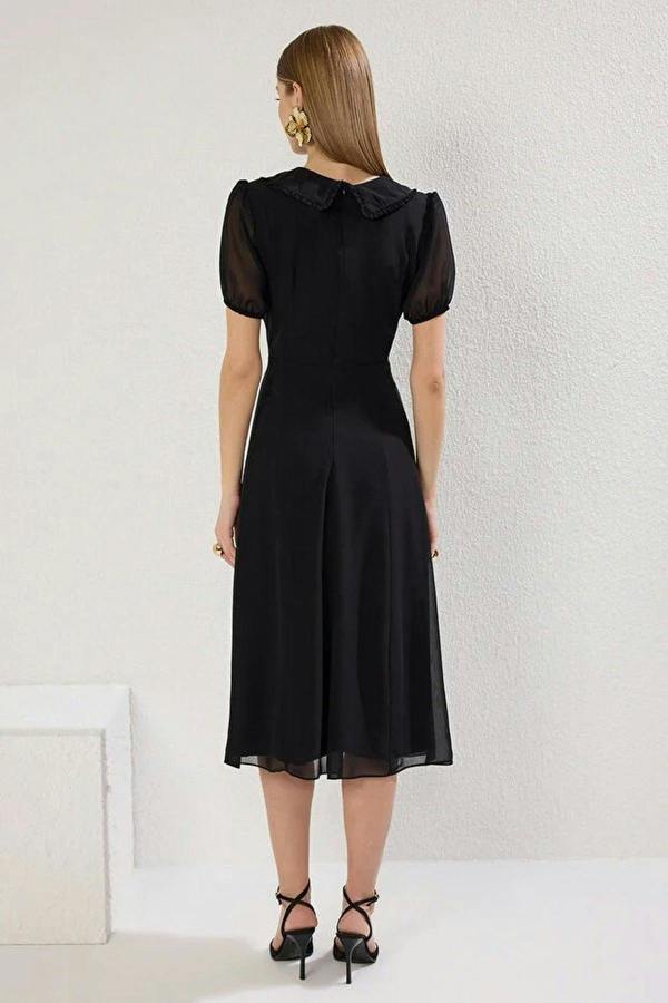 WOVCOR A-Line Neckline Detail Lined Chiffon Midi Dress