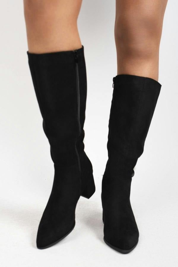 Ardina Suede Knee High Block Heel Boots - Black