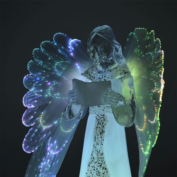 Shatchi 21cm Fibre Optic LED Angel Figure with Colour Changing Wings, Battery Powered Christmas Decoration