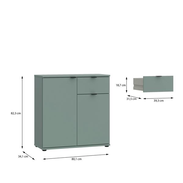 Furniture To Go Ganymede 2 Door Cupboard with Drawer in Sage Green