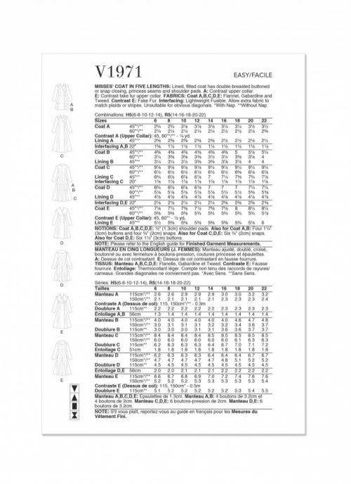Vogue Sewing Pattern 1971, Coats for Women, H5 (6-8-10-12-14) - Easy