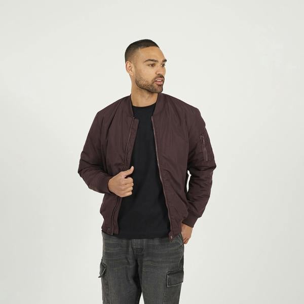 Brave Soul Burgundy Bomber Jacket with Sleeve Pocket Detail - Burgundy Image 1