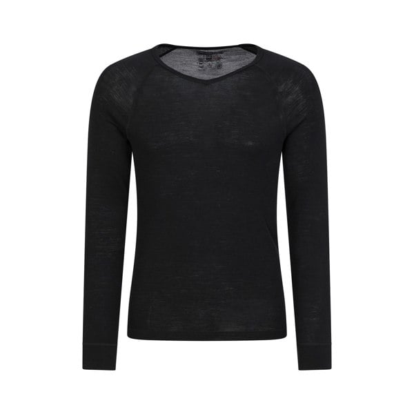 Mountain Warehouse Mens Merino Wool V Neck Base Layer Top - Black
