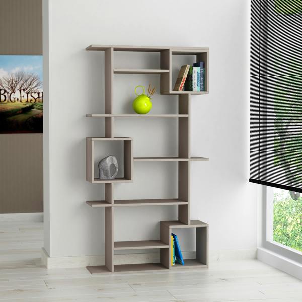 Decortie Soto Modern Tall Bookcase Wall Mountable 6-Tier Storage Unit Mocha Grey 173cm