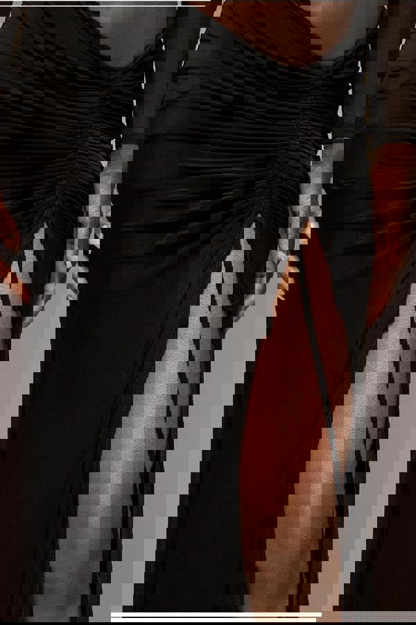 Super Split Front Drawstring Maxi Skirt - Black SK60