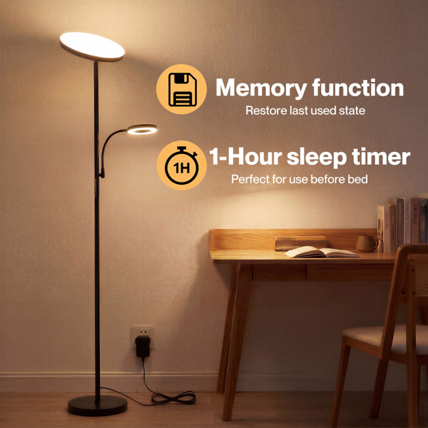Emitto Floor Lamp Dimmable Standing Reading Light LED Colour Temperatures Black