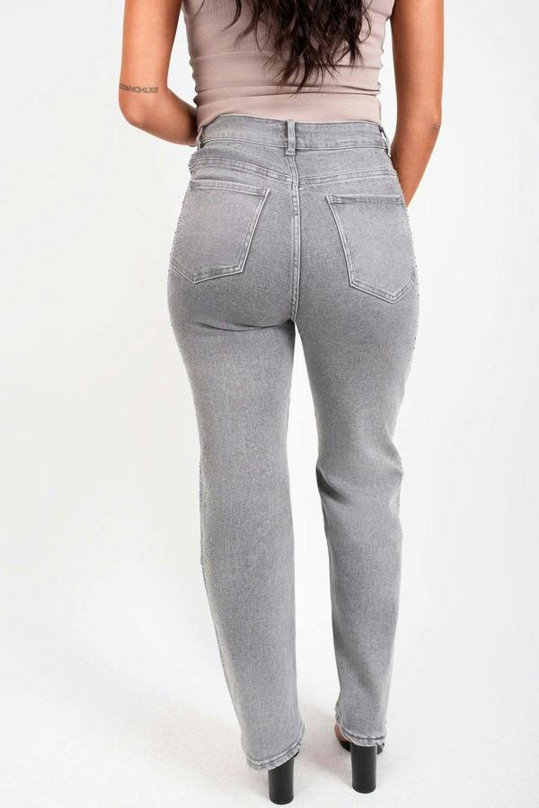 Elyndra High Waisted Sparkle Straight Leg Jeans - Grey