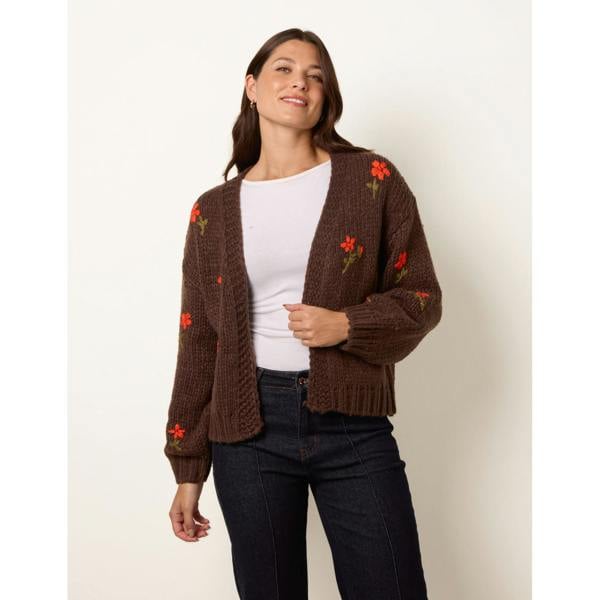 Blue Vanilla Flower Embroidery Detailed Cardigan