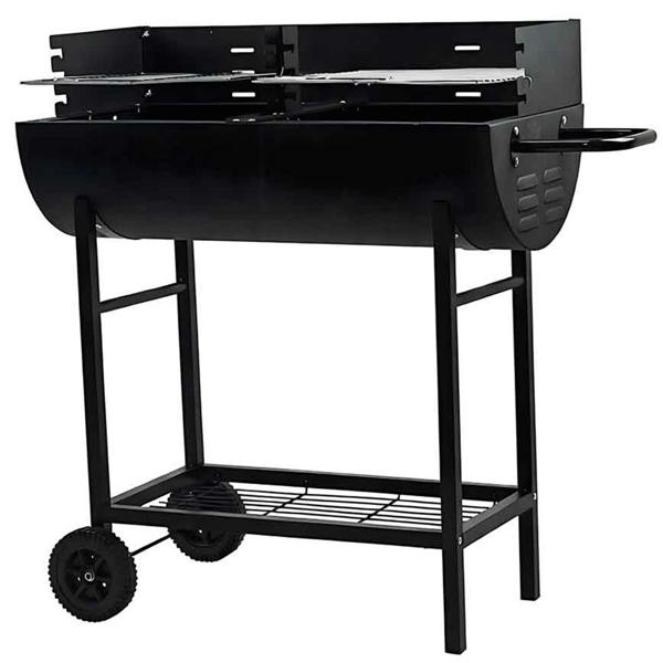 Gr8 Garden Charcoal BBQ Grill Half Barrel Dual Zone Garden Trolley Barbecue Adjustable Height Outdoor Cooker