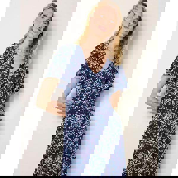 Blue Vanilla Floral Button Through Midi Dress