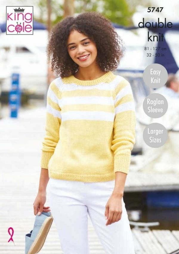 King Cole Cottonsmooth DK Knitting Pattern 5747, Cardigans, Sweaters for Women, 32 - 50 Inches - Easy