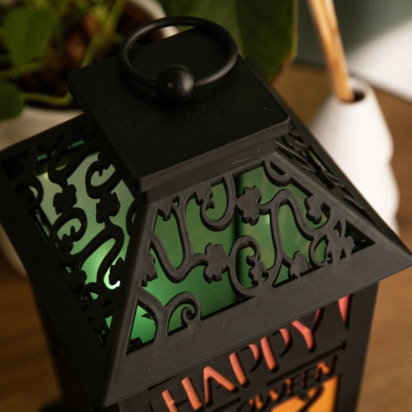 Samuel Alexander 29cm Battery Operated Black Light up Happy Halloween Lantern Decoration with Multi-Coloured LEDs