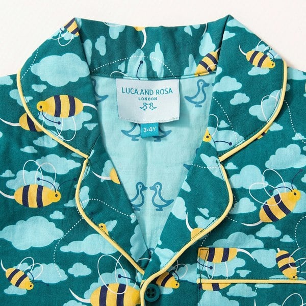 Luca and Rosa Blue Busy Bees Boys Button Up Pyjamas