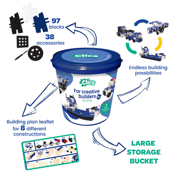 Clics Bucket Police Click and Play Bucket 135 Pieces