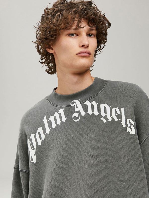 Palm Angels GD Curved Logo Washed Sweater - Black / Grey