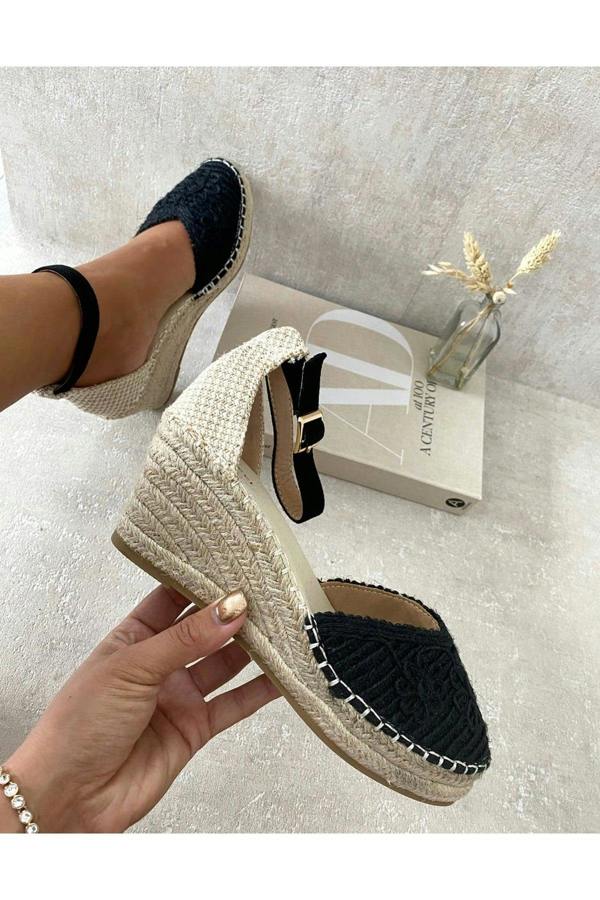 Giselle Two Tone Slingback Closed Toe Wedge Sandals - Black