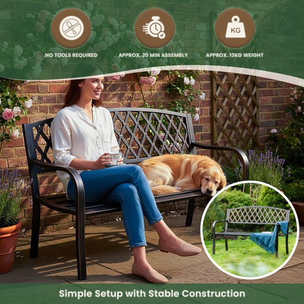 Warwick Metal Garden Bench with Web Pattern Cast Iron Back