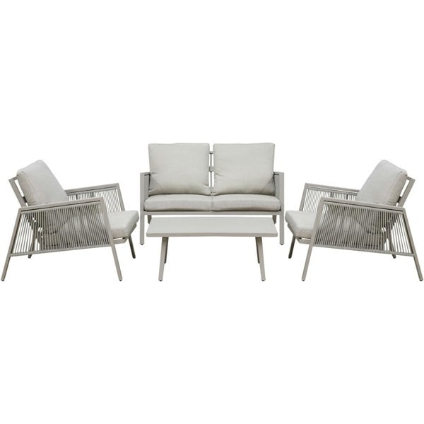 Premium 4 Seater Garden Coffee Table Set - 4pc Grey Aluminium Rope Sofa Cushions