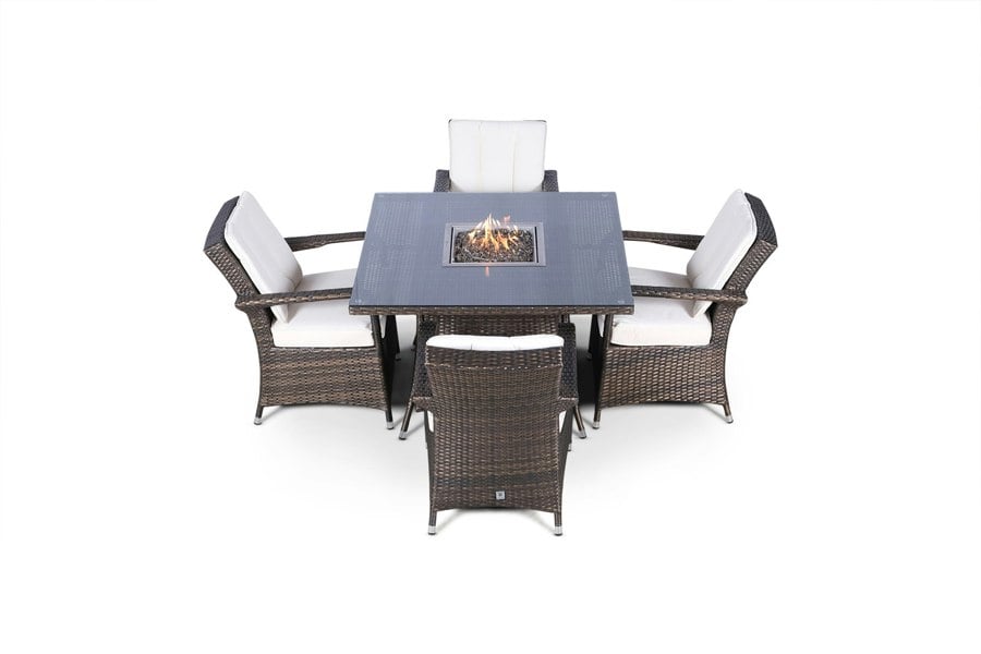 Giardino Arizona Fire Pit 4 Seater Square Rattan Dining Set