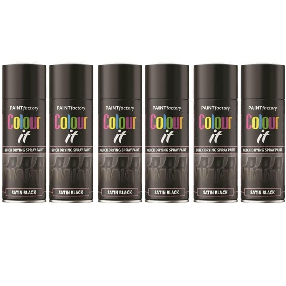 Paint Factory 6X  Black Satin Spray Paint 400ml