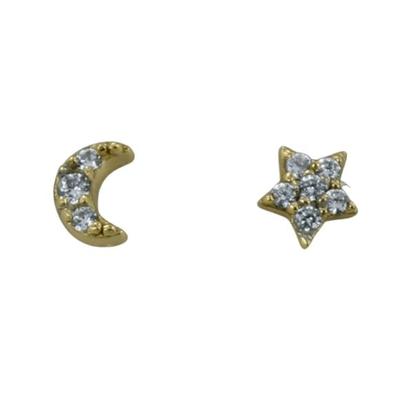 Sterling Silver Mini Moon and Star Studs - Reeves & Reeves