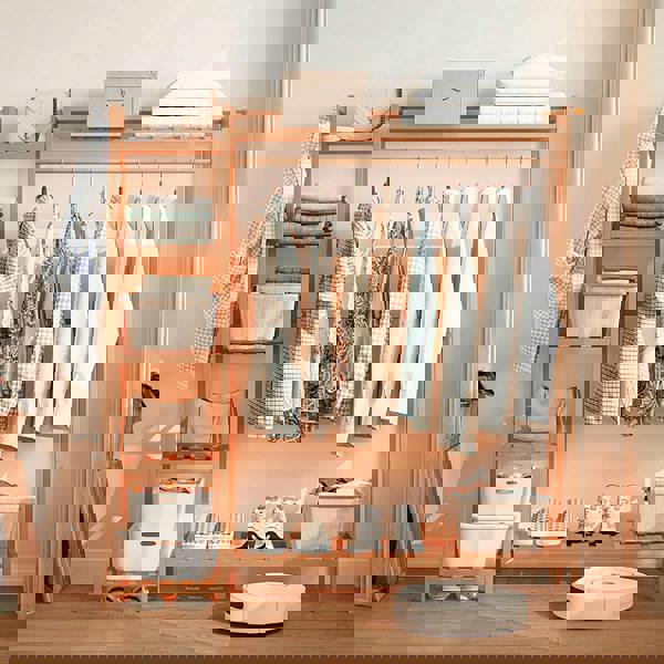 Living and Home Multi-Functional Bamboo Garment Clothes Rack 7-Tier Storage Shelf Coat Hanging Rack