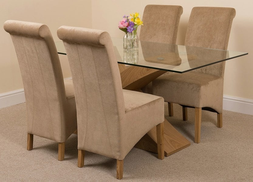 That's Furniture Valencia Oak Small Glass Dining Table & Montana Fabric Chairs