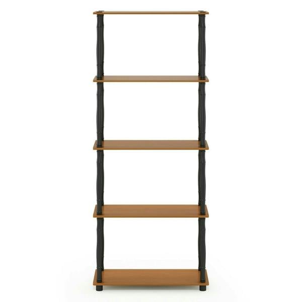 WALPLUS Space-Saving Turn-N-Tube 5-Tier Multipurpose Shelf Display Rack with Classic Tubes, Light Cherry/Black for Living Room