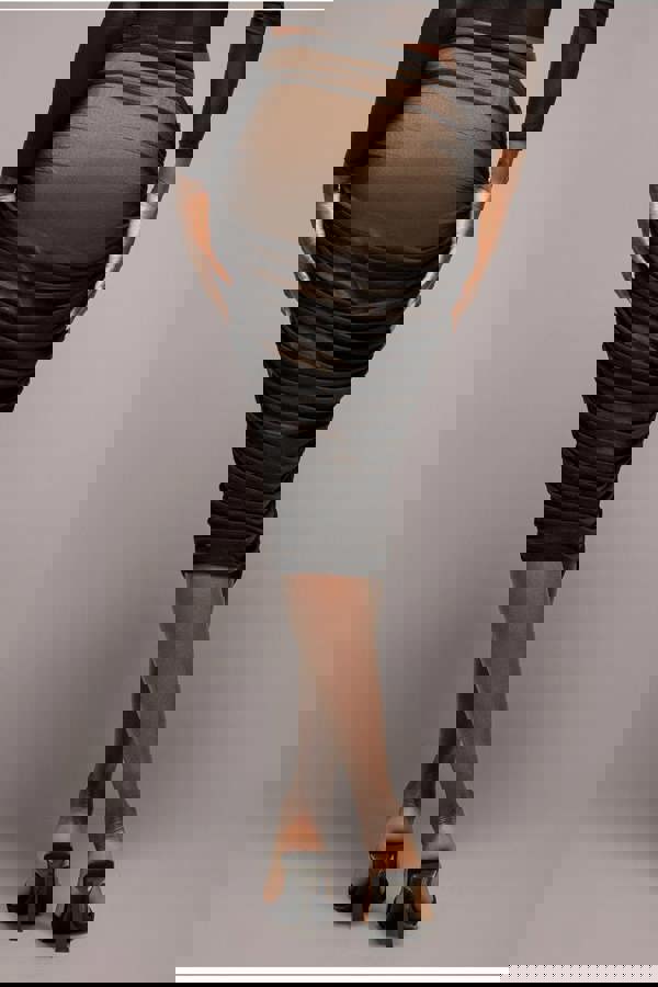 Gathered Side Mesh Midi Skirt - Black SK58