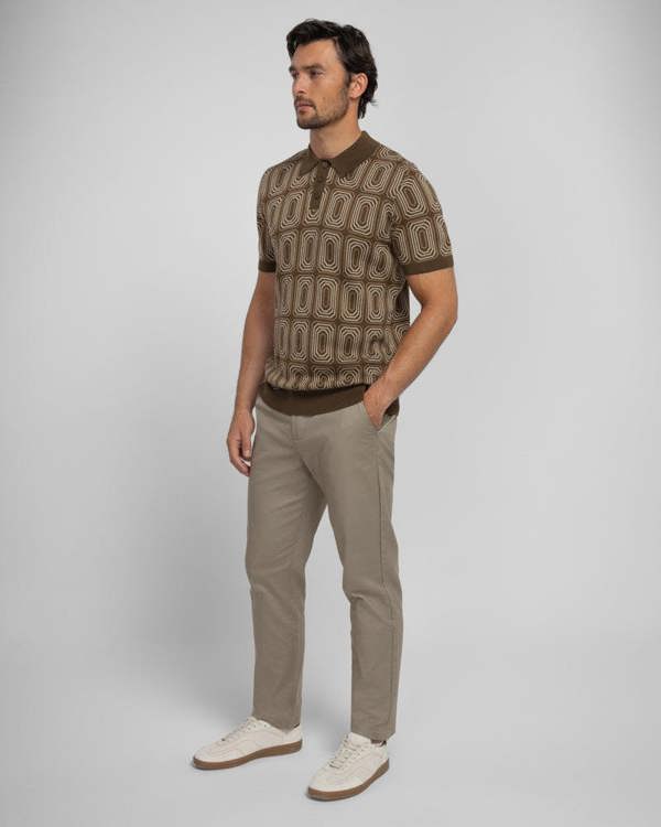 Steel & Jelly Kelsall - Retro Print Knitted Polo Shirt