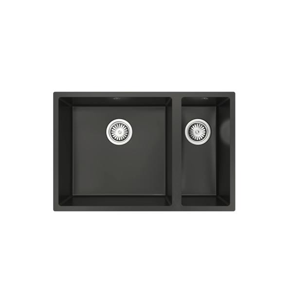 Flode Vänern | 1.5 Bowl Comite Kitchen Sink | Inset or Undermounted | 670mm x 440mm | Strainer Wastes Supplied | Matt Black Finish