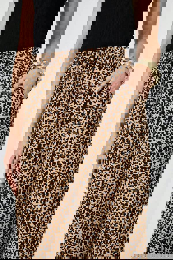 Beige | Animal Print High Waist Wide Trousers