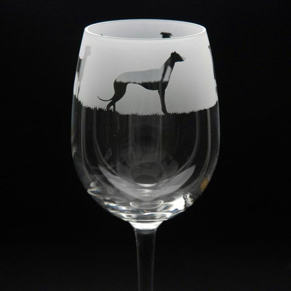 Glyptic Glass Art Greyhound Dog Crystal Wine Glass - Hand Etched/Engraved Gift