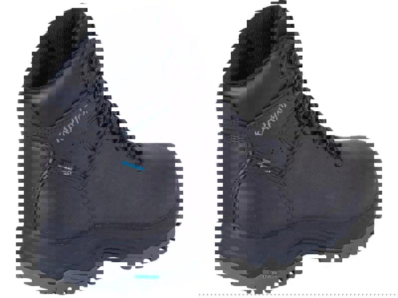 Karrimor Mendip 4 Mens Walking Hiking Lace Up Trek Leather Boots, black waterproof outdoor footwear with durable lace-up design and rugged sole for outdoor activities.