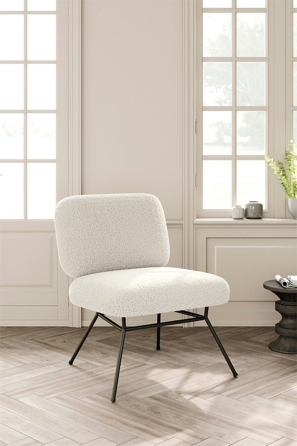 Living and Home Netural Bouclé Metal Frame Occasional Armless Chair
