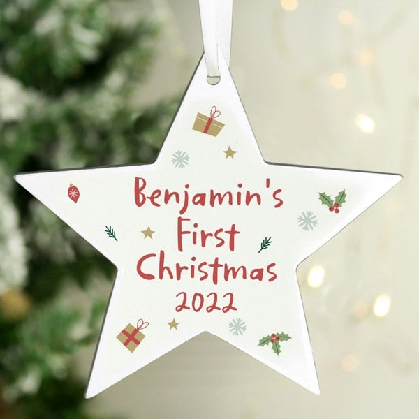 Personalised Memento Company Personalised First Christmas Wooden Star Decoration