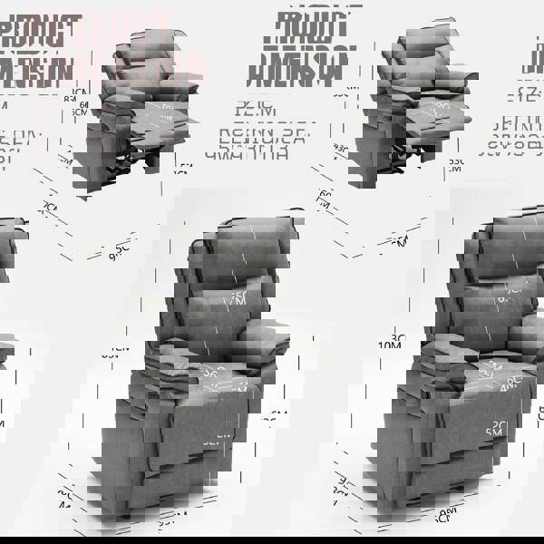 Furniture One Manual Recliners Sofa Set,105–135 Degrees Recliner Padded Sofa with Adjustable Backrest