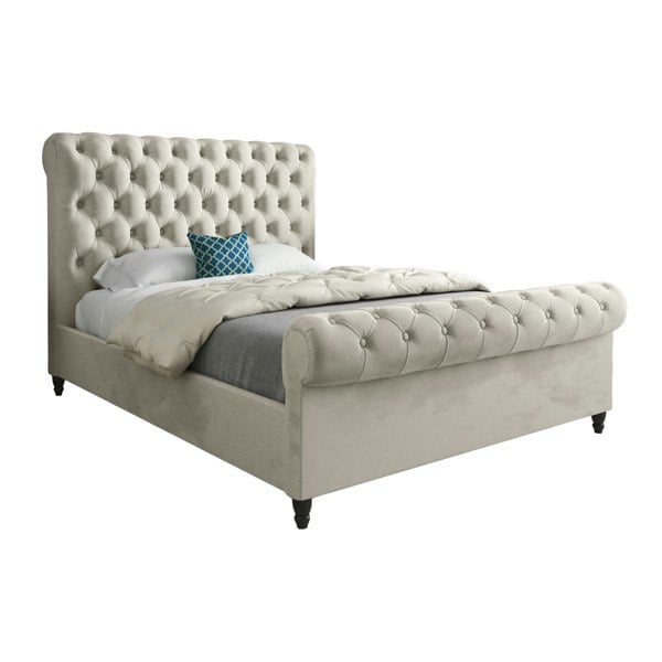 Casa Magna Sienna Sleigh Upholstered Soft Velvet Bed Frame - Cream