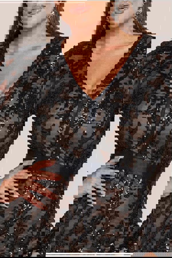 Sequin & Mesh Midi Dress - Black DR3476P