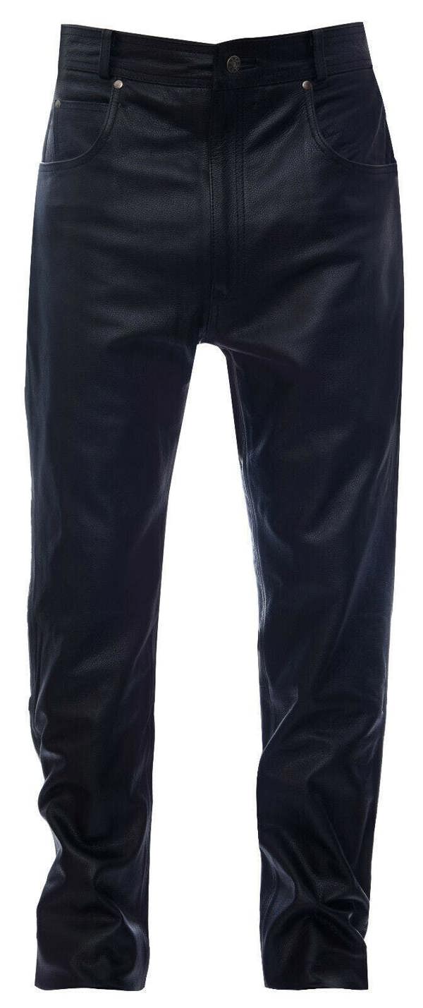 Infinity Leather Mens Black '501' Leather Jeans-Montana