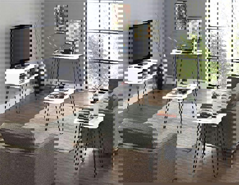 Dorel Home Owen Retro TV-Stand with Storage in White