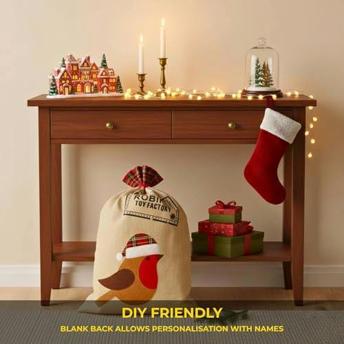 5cm Robin Christmas Hessian Santa Sack with Printed Festive Pattern, Reusable Gift Storage Bag image 7