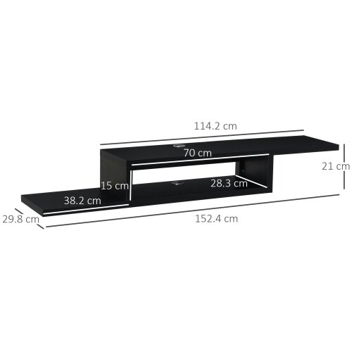 Wyld Haus Mika Mael 152cm Wooden Black Wall Mounted Floating TV Unit With Open Shelving And Cable Ports