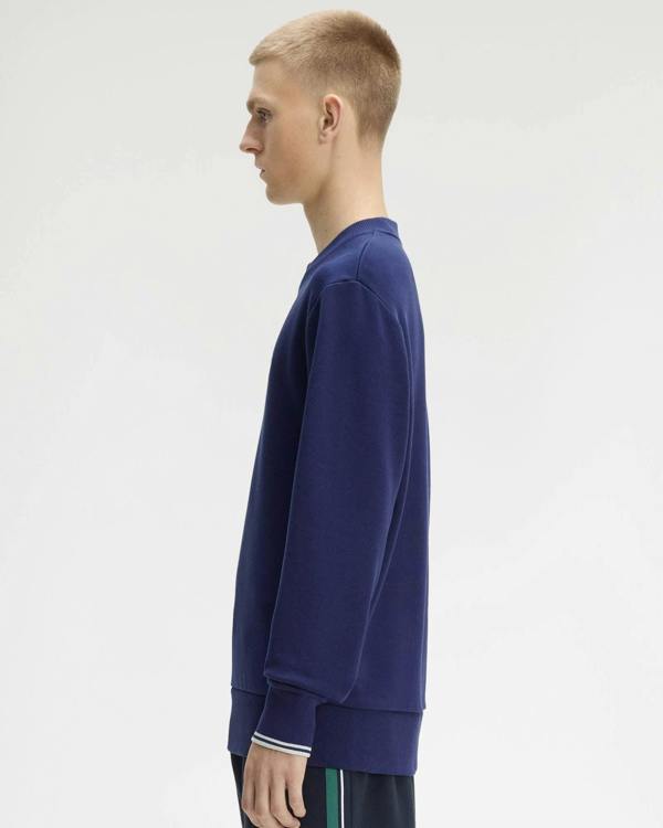 Fred Perry Mens Crew Neck Sweatshirt - French Navy/Dusky Blue/Dusky Blue 93B | CHO | Designer Mens Sweatshirts