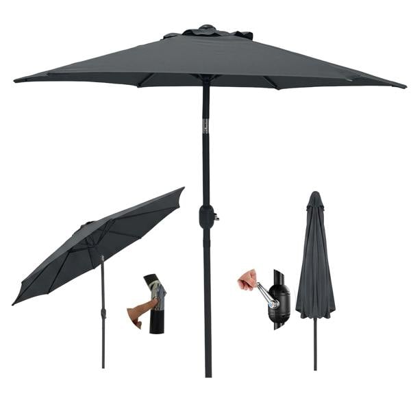 My Garden Outdoor Living Parasol Umbrella 2m Dia - Push Button Tilting Patio Umbrella with Crank Lift - Polyester Canopy, Outdoor Sun Shade